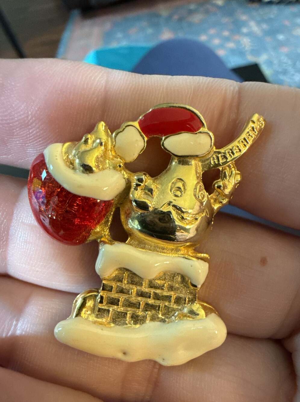 Vintage Hershey's Kiss Christmas Santa Chimney Enamel Pin Brooch
